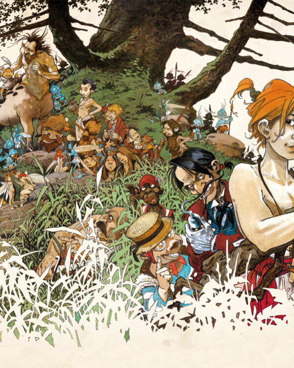 affiche représentant tous les personnages de la BD Peter Pan par Régis Loisel